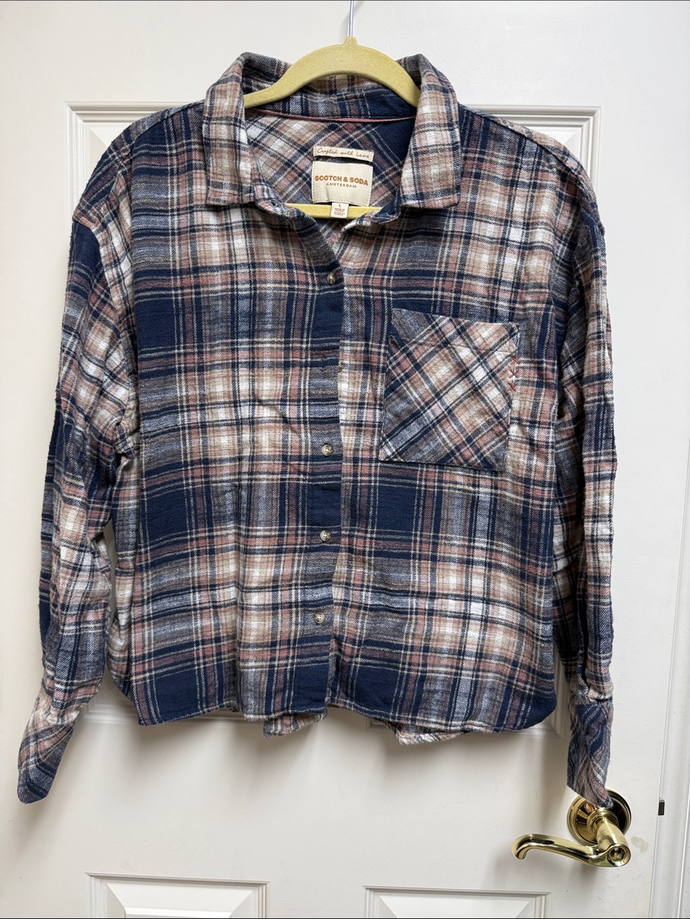 Scotch & Soda Navy, Brown & Cream Plaid Button-Down Shirt